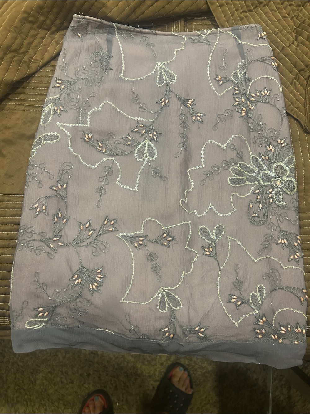 Lilac Embroidered Pencil Skirt - Women's